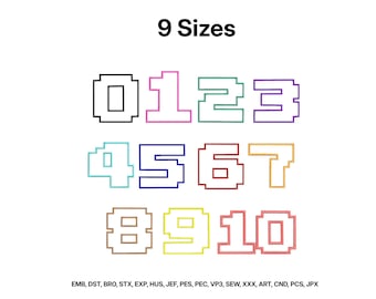 Pixel Block Applique Number, Block Numbers Embroidery, Sport Numbers Machine Embroidery Design, Numbers Outline, Numbers Applique, 9 Sizes
