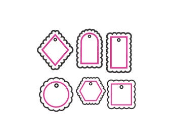 Pink Scalloped border Applique, Tag Applique Embroidery, Shapes Applique Embroidery, Hole Tag Embroidery, Machine Digital Embroidery, 9 Size