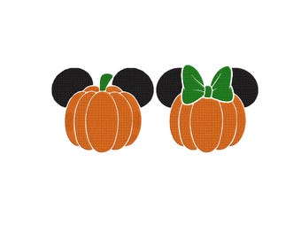Mickey and Minnie Pumpkin Embroidery, Halloween Embroidery Design, Pumpkin Embroidery Design, Pumpkin with bow Embroidery, 12 Sizes Digital