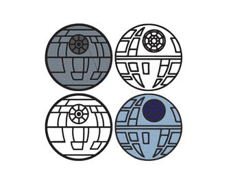 Stickmuster Todesstern, Star Wars Stickmuster, R2-D2 Darth Vader Stickmuster, Star Wars Linienzeichnung Stickmuster, 11 Größen