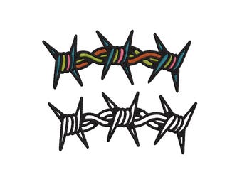 Barbed Wire Embroidery, Wire Patches Embroidery, Barbed Wire Outline Embroidery, Such as Coiled Wire,Straight Border lines Files, 11 Sizes