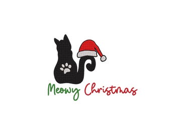 Christmas Cat Embroidery, Cat with Santa hat Embroidery, Mini Cat Paw Embroidery, Machine Embroidery Design, Festival Embroidery, 10 Sizes