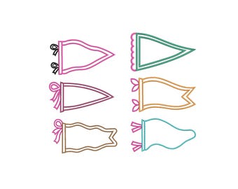 Pennant Flag Applique Embroidery, Vintage Banner Embroidery, Blank Pennant Applique, Sports Flag Embroidery, ITH Monogram Streamer, 9 Sizes