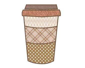 Coffee Cup Applique Embroidery, Coffee Mug Embroidery, Take away coffee embroidery, Applique Design, Coffee Machine Embroidery Design,7 Size