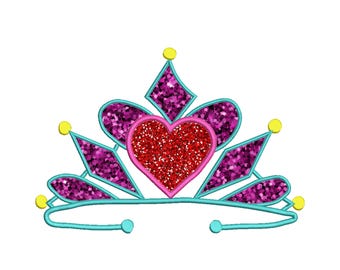 Princess Crown Applique Embroidery Design, Heart Crawn Embroidery, Crawn Embroidery Files, Crawn Applique, Tiara Crawn Embroidery, 7 Sizes