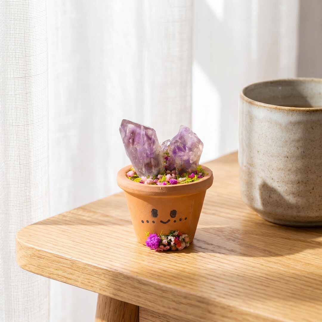 Handmade Natural Crystal Planter,smiley Face Terracotta Pot,healing ...