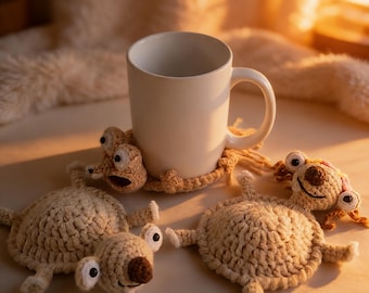 Crochet Mug Rug, Ice Age Inspired Animal Coaster, Yarn Cup Holder