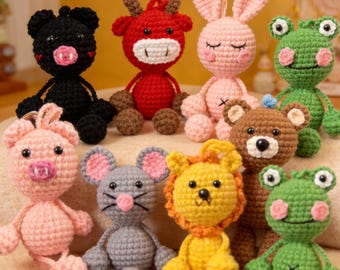 Handmade Crochet Lion Bear Keychain, Plush Amigurumi Bag Charm, Kawaii Keyring, Mini Backpack Accessory