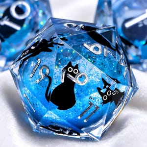 Juego de dados Black Cat Liquid Core / Dados poliédricos de resina de borde afilado hechos a mano para juegos de rol D20