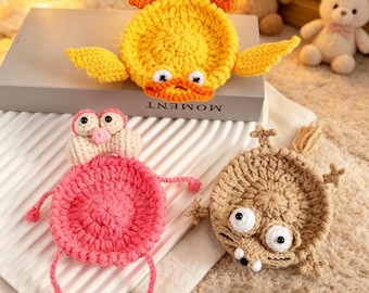 Funny Crochet Coaster, Cute Mug Rug, Handmade Animal Coaster - Unique Gift, Desk Decor, Gift for Her, Housewarming Gift