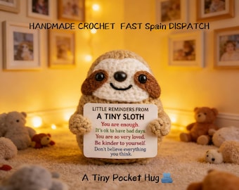 Handmade Crochet Sloth Pocket Hug • Affirmation Plush Desk Decor
