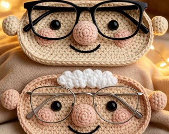 Grandparents Grandmum Grandpa Eyeglasses Holder – Handmade Crochet Eyeglass Stand, Cute Couple Face Organizer, Funny Desk Decor