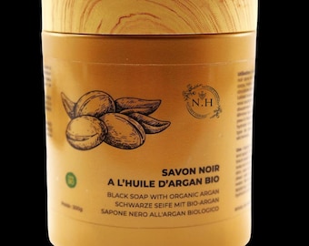 Marokkaanse zwarte zeep verrijkt met arganolie - Het exclusieve ritueel voor hammam en sauna. Inclusief gratis Kessa hammamhandschoen. 300 g