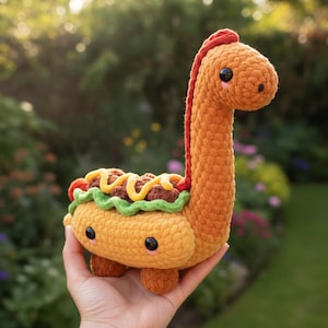 Dinosaur Crochet Pattern PDF, Amigurumi Hot Doge Plush, Easy Beginner DIY Crochet (Instant Download)