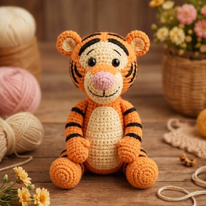Patrón de ganchillo de tigre, juguete de peluche de tigre amigurumi en PDF, descarga digital para principiantes.