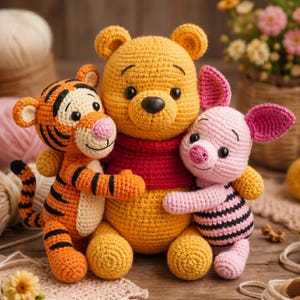 3-in-1 Bundle Winnie Puuh, Ferkel und Tigger Häkelanleitung, Amigurumi Plüschtier Bundle PDF