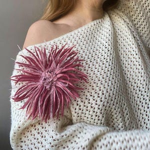 Oversized Felt & Feather Flower Brooch: Artisan Chrysanthemum Pin, Cottagecore Statement Jewelry for Women