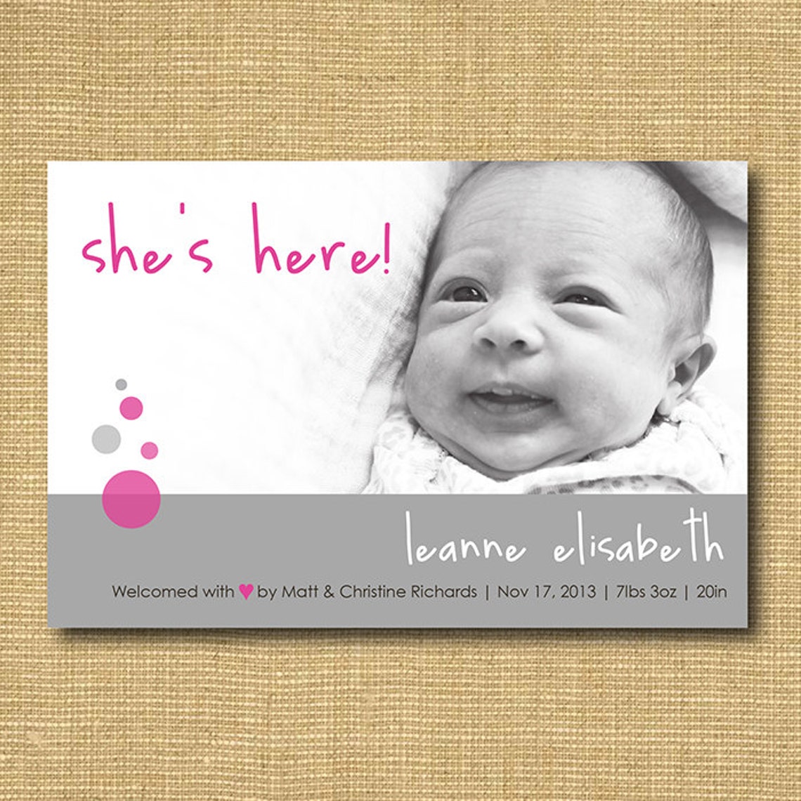 She's Here DIY Printable Baby Announcement Baby Girl Etsy