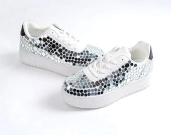 Mirror Disc Sequin Sneakers | Disco Ball Wedding Shoes for Women