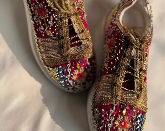 Multicolor Embroidered Bridal Sneakers | Boho Wedding Shoes for South Asian Bride