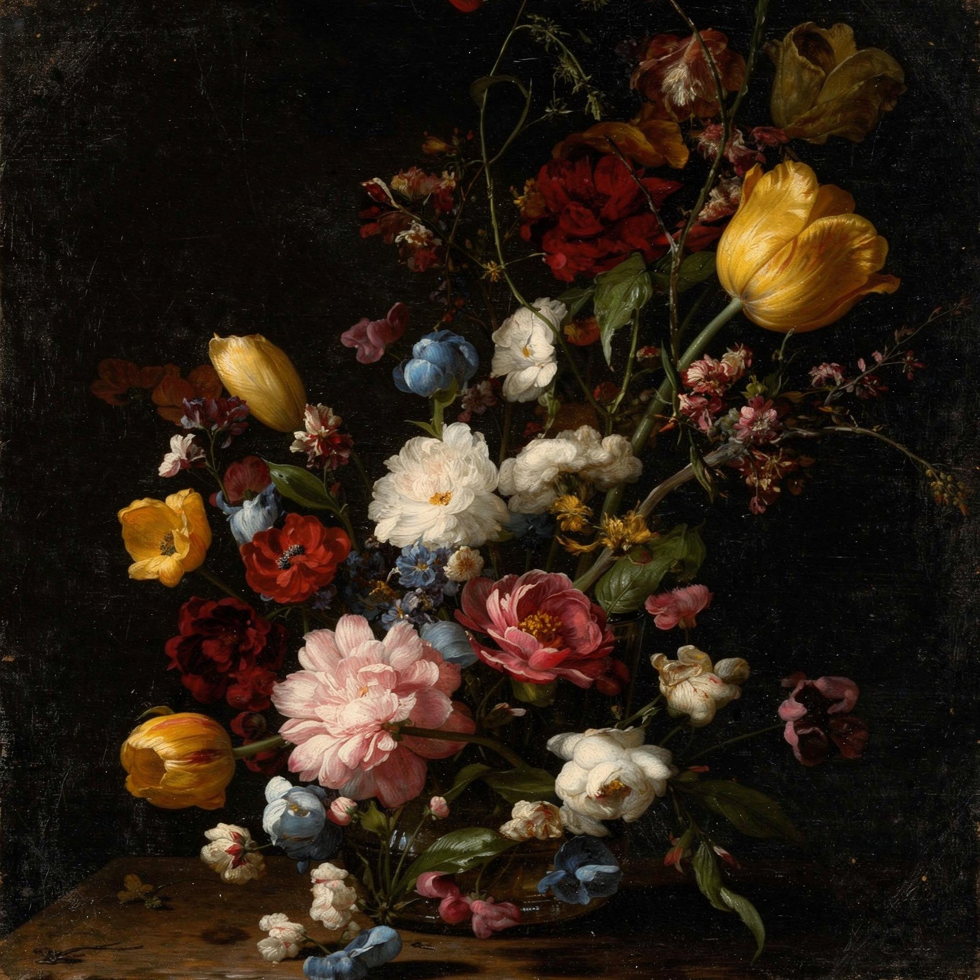 Dark Moody Floral Bouquet Oil Painting Print, Vintage Dutch Flower Wall ...