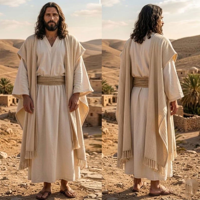Jesus Actor Robe Men's Biblical Jesus Robe Costume With Shawl and Belt – Polyester ...