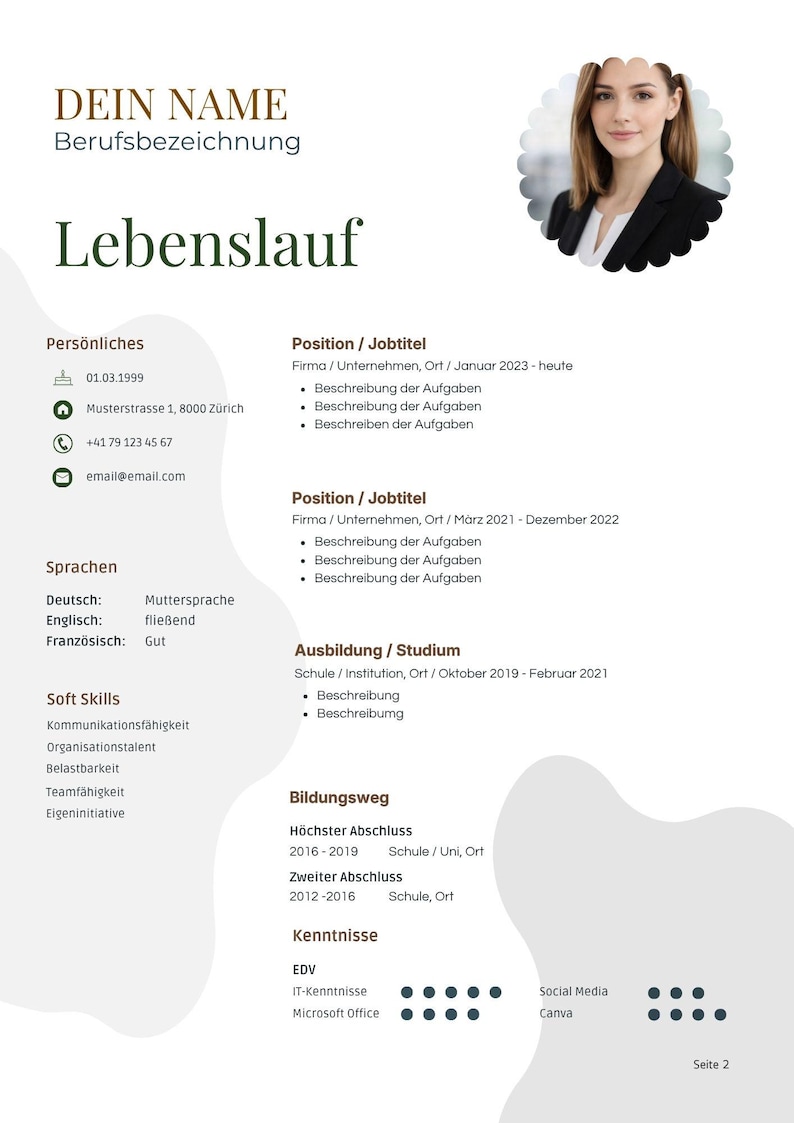 CV Template + Cover Letter / Modern Application Template Canva / German ...