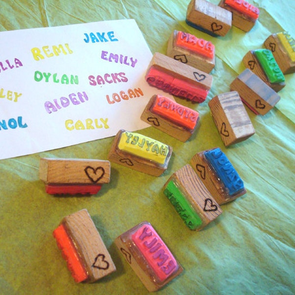 Name Stamp Hand Carved for Christmas Stocking Stuffer Valentines Day Birthday Party Favor Gift Neon rainbow