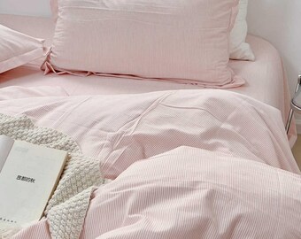 Pink/Grey/Blue/Yellow Striped Bedding Set Customized Duvet Cover Pillowcases Striped Bed Cover Twin Full Queen King Cotton Bedding Gift