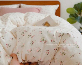 Cottagecore Floral Bedding Set, Vintage Botanical Duvet Cover&Pillowcases,Twin Full Queen Size Comforter Set,Cozy Spring Berry Bedding