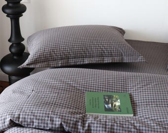 Grey Plaid Duvet Cover Set Washed Cotton Checkered Bedding Minimalist Gingham Comforter Cover Japanese Style Bedroom Decor Twin Full Queen