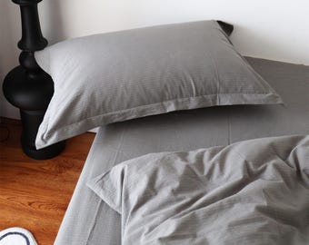 Minimalist Striped Duvet Cover Set with Pillowcases Grey Striped Cotton Bedding Set Striped Comforter Cover All Size Available Dorm Bedding
