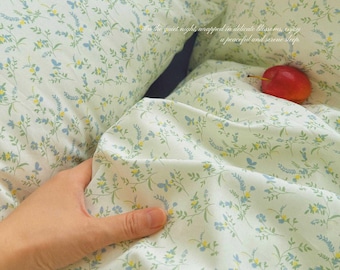Botanical Floral Duvet Cover, Green Blue Wildflower Comforter Set ，100% Cotton Bedding (Twin to King)