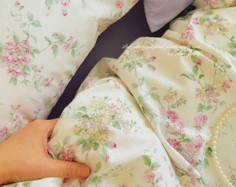 Floral Dorm Bedding Set ,Floral Cotton Duvet Cover Set,Floral Pillow Shams ,Country Style Bedding (Twin/Full/Queen)