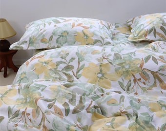 Botanical Bedding Set Floral Duvet Cover with Pillowcases 100% Cotton Bedding Floral Quilt Cover Custom Size Dorm Bedding