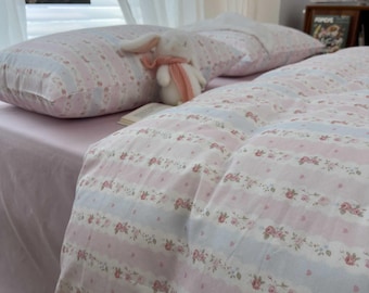Cottagecore Floral Bedding Set Shabby Chic Pink Rose Duvet Cover Romantic French Country Bedroom Decor Cute Flower Bedspread Floral Bedding