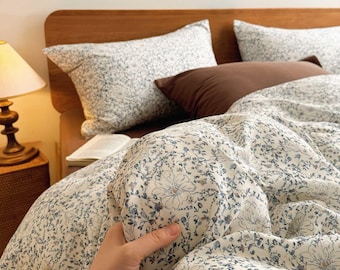 Floral Bedding Set with 2 Pillowcases 100% Cotton Duvet Cover Set 3pc Comforter Cover Set Vintage Cottagecore Bedding Floral Pillowcase