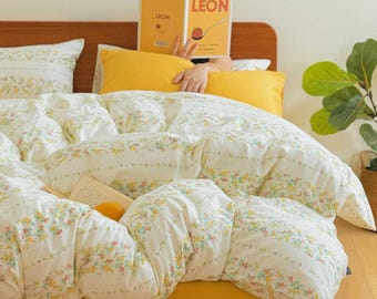Cottagecore Bedding Set,Farmhouse Bedroom Decor,Yellow Flower Bedding,Floral Comforter Cover Set,Daisy Flower Duvet Cover Set(3PCS)