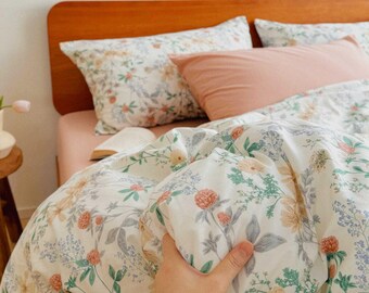 Floral Cotton Duvet Cover Set, Vintage Bedding Set ,100% Cotton ,Cottage Style Bedding (Twin to King),Custom Bedding
