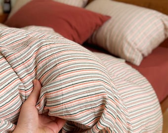 Rainbow Striped Bedding Set Cotton Duvet Cover Striped Comforter Cover Full Queen Bedding Set Striped Quilt Cover Set Striped Pillowcases