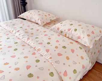 Cotton Duvet Cover Set with Colorful Pumpkin Sweet Bedding Set with Pillowcases Twin Full Queen King Comforter Cover Set Cozy Bedroom Decor