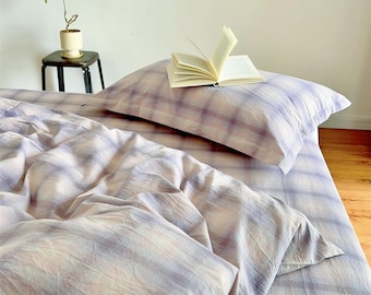 Romantic Light Purple Bedding Set with Pillowcases Twin Full Queen King Size Plaid Duvet Cover Gingham Bedding Decor Custom Size Bedding