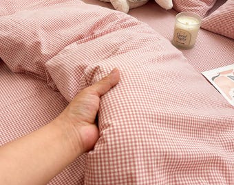 Gingham Duvet Cover Set, Plaid Bedding, Dorm Room Style ,Red Paid Bedding Set ,Twin Full Queen King Size (Custom Size Accepted)