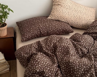 4PCS/Set Floral Bedding Set Autumn Cotton Duvet Cover , Pillowcases & Flat Sheet Full Queen Size Floral Bedroom Decor Floral Pillowcases