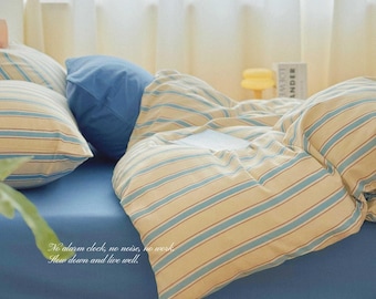 Blue Striped Bedding Set,3PCS Duvet Cover Set,Striped Bedroom Decor,Minimalist Style Bedding,Twin to Queen Size,Custom Bedding