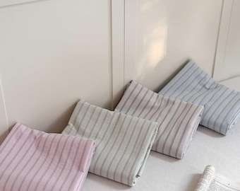 Drap housse et taies d'oreiller à rayures minimalistes, Literie douce et élastique, Drap housse rose/gris/bleu/vert, Décoration de chambre confortable