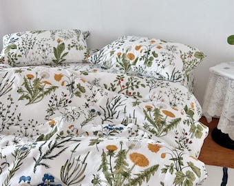 Vintage Botanical Bedding Set Wildflower Floral Duvet Cover Twin Full Queen King Cottagecore Bed Cover Floral 100% Cotton Comforter Cover