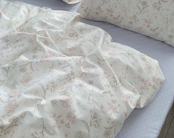 Floral Bedding Set with Pillowcases Soft Cotton Duvet Cover Floral Comforter Cover Twin Full Queen King Floral Room Decor Flower Bed Cover