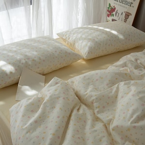 Blommigt bomullssängkläderset Cottagecore Blommigt påslakan Cream Estetiskt överkast Shabby Chic Täcke - King Queen Full Twin Size