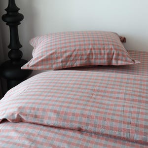 Pink & Gray Gingham Bedding Set,Plaid Duvet Cover and Pillowcases,Checkered Comforter Cover Set Twin Full Queen King (Custom Size)